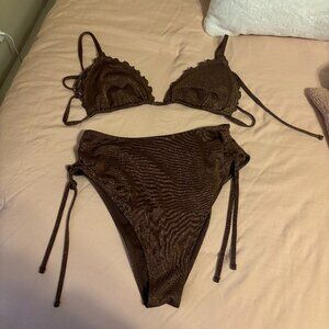 Abercombie Brown Shimmer High Waisted Bikini- Size Medium top/bottom